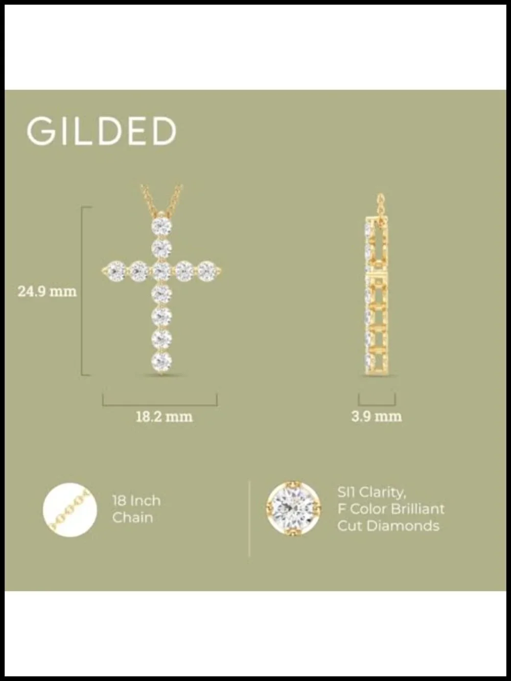 1/2-1 ct Lab Grown Diamond Cross Pendant Sterling Silver & 14KT Gold Plated